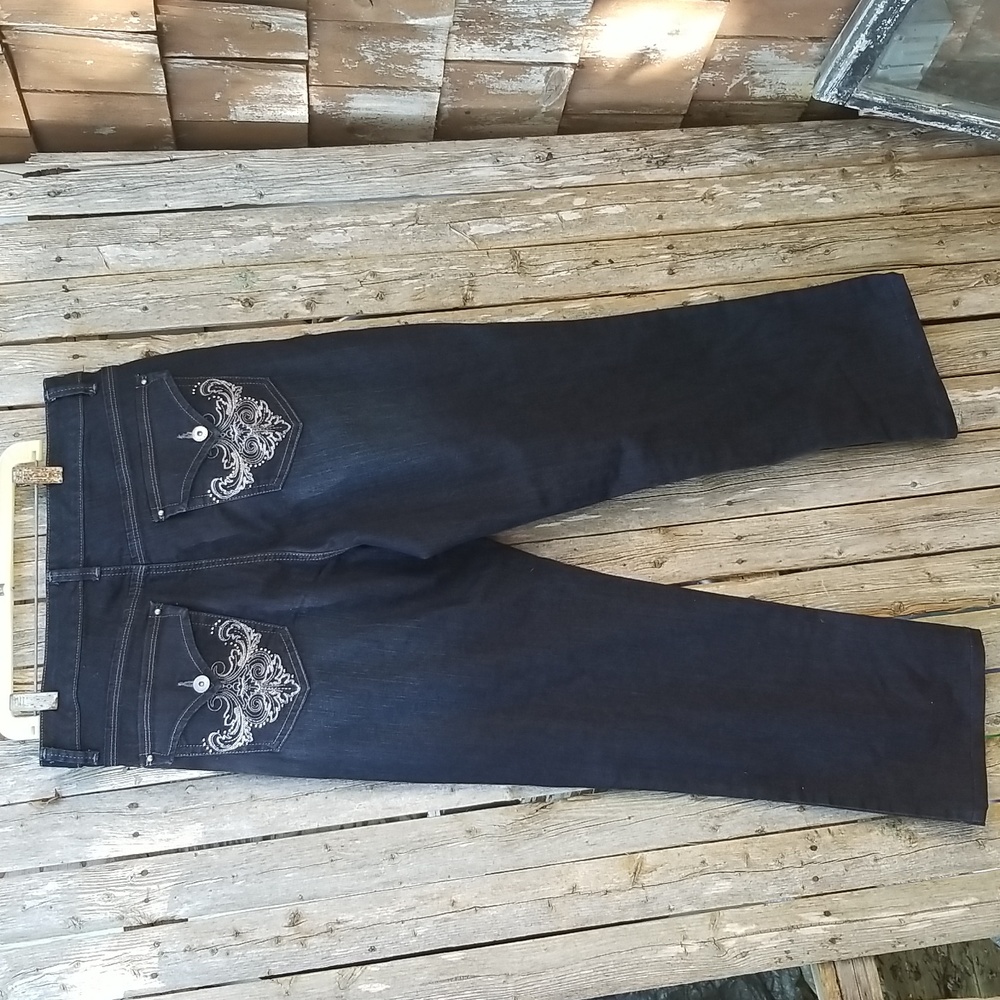 Style & Co Size 14 Dark Wash Boot Leg Jeans Fancy Pockets NWOT